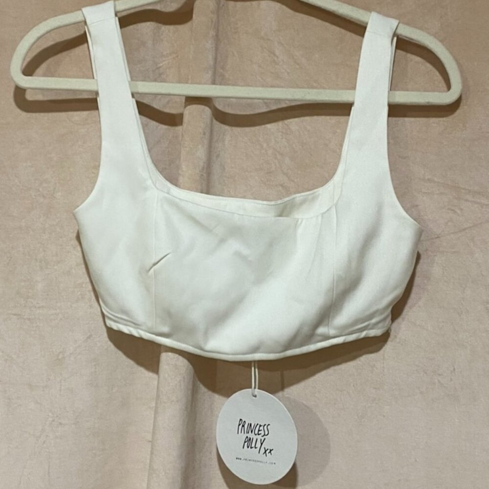 PRINCESS POLLY cropped square neck top, white